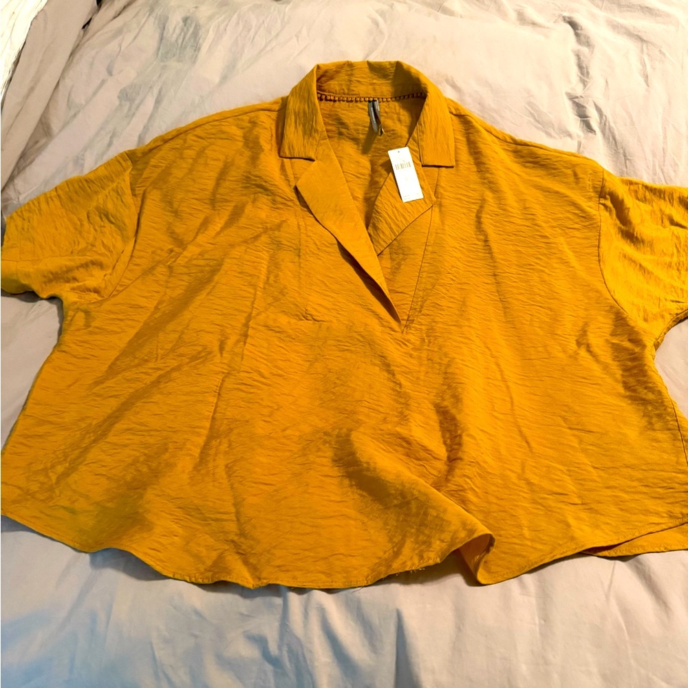 Anthropologie Gold Boxy Button Down Shirt